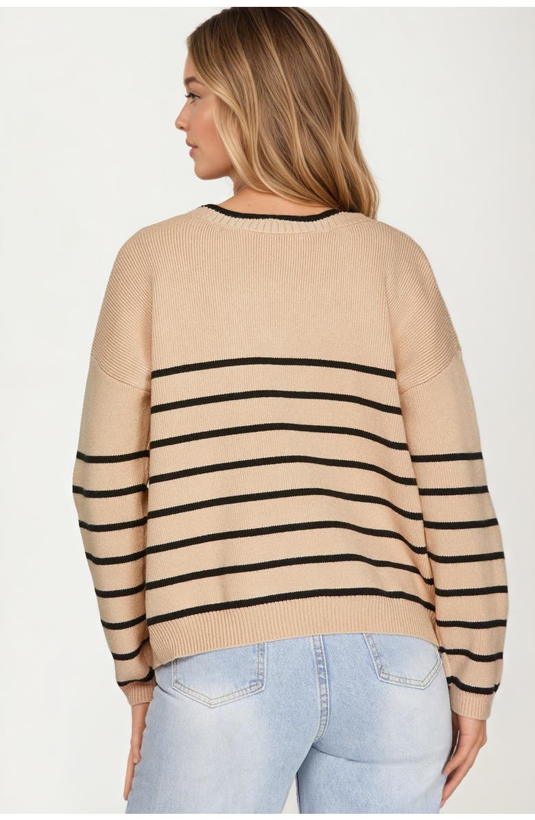 Knit and Lounge Striped Crewneck Knit Sweater with Long Sleeves, Alternate, color, Tan / Black Stripes