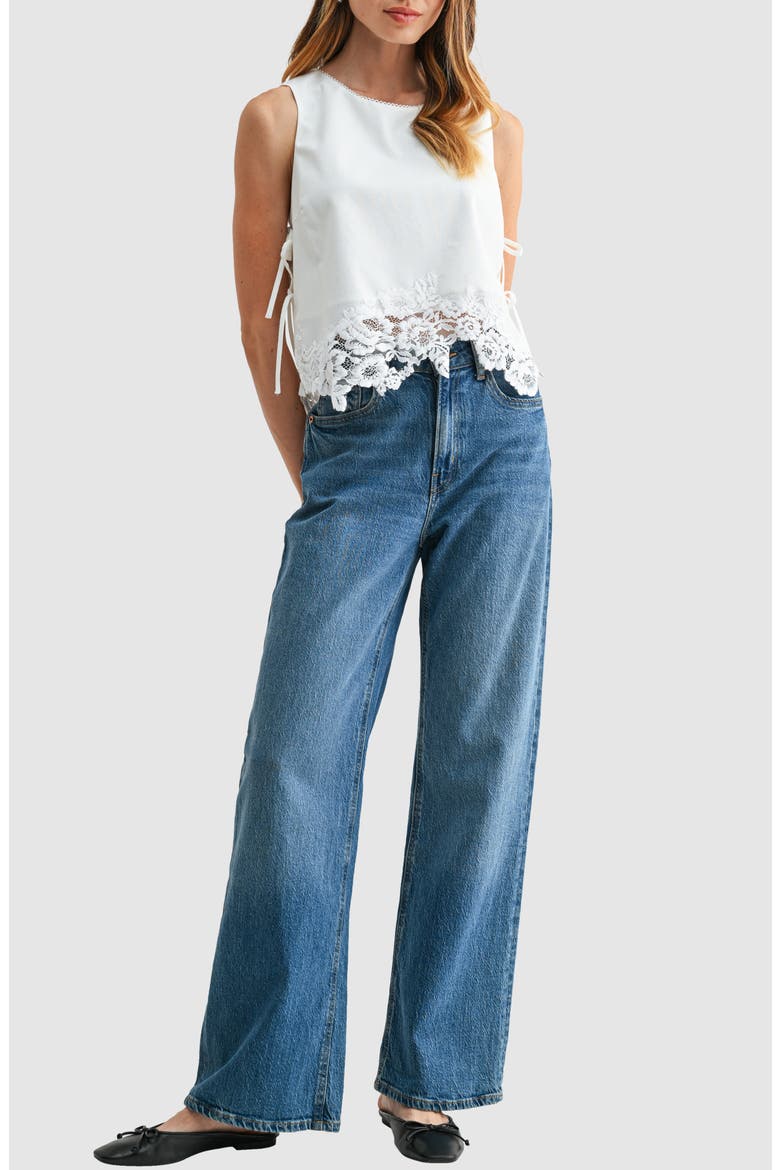 Lace Hem Side Tie Tank, Alternate, color, WHITE