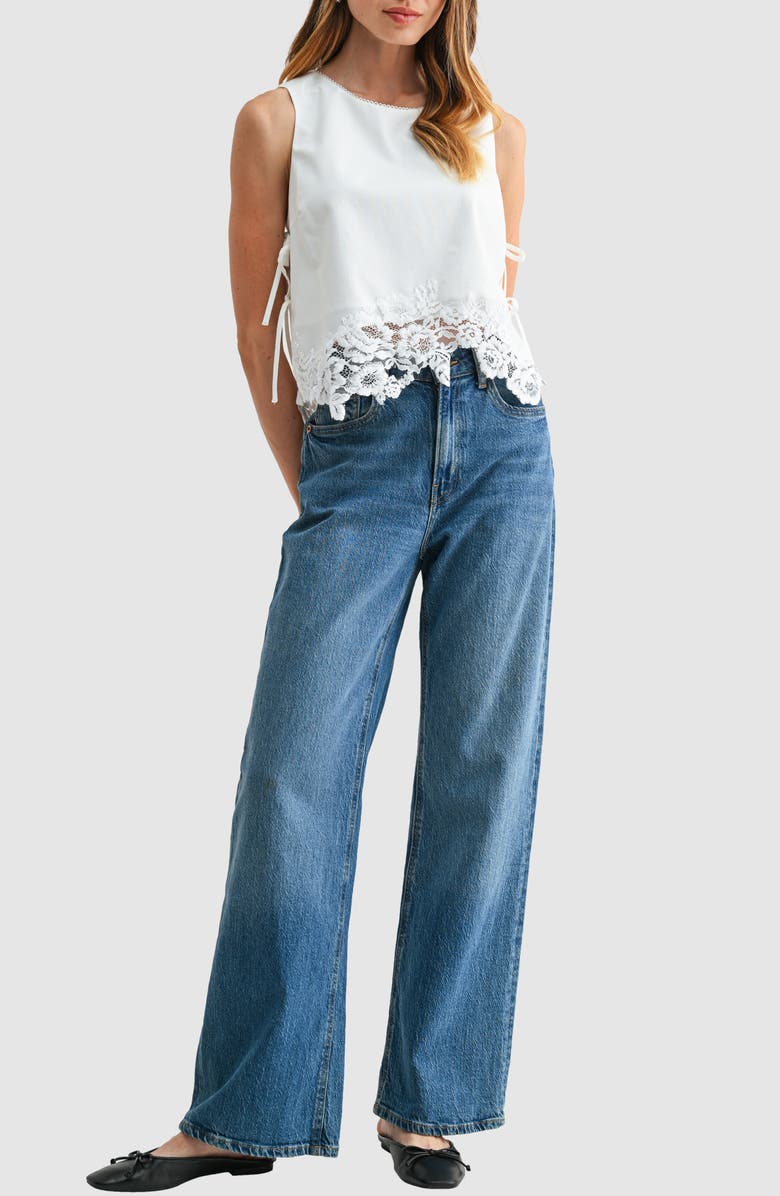 All in Favor Lace Hem Side Tie Tank, Alternate, color, White