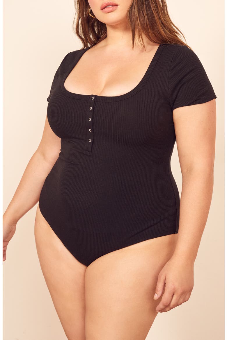 Rawson Ribbed Snap Front Bodysuit, Alternate, color, BLACK