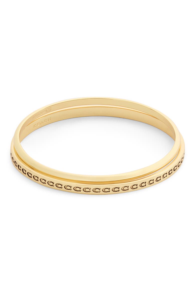 Repeating C Set of 2 Bangle Bracelets, Alternate, color, SHINY GOLD