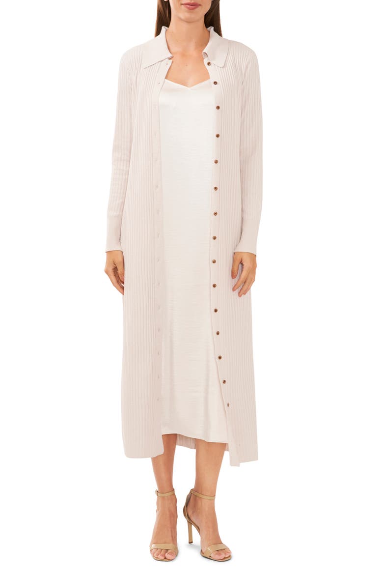 Two-Piece Long Sleeve Cardigan & Slipdress, Main, color, ANTIQUE WHITE