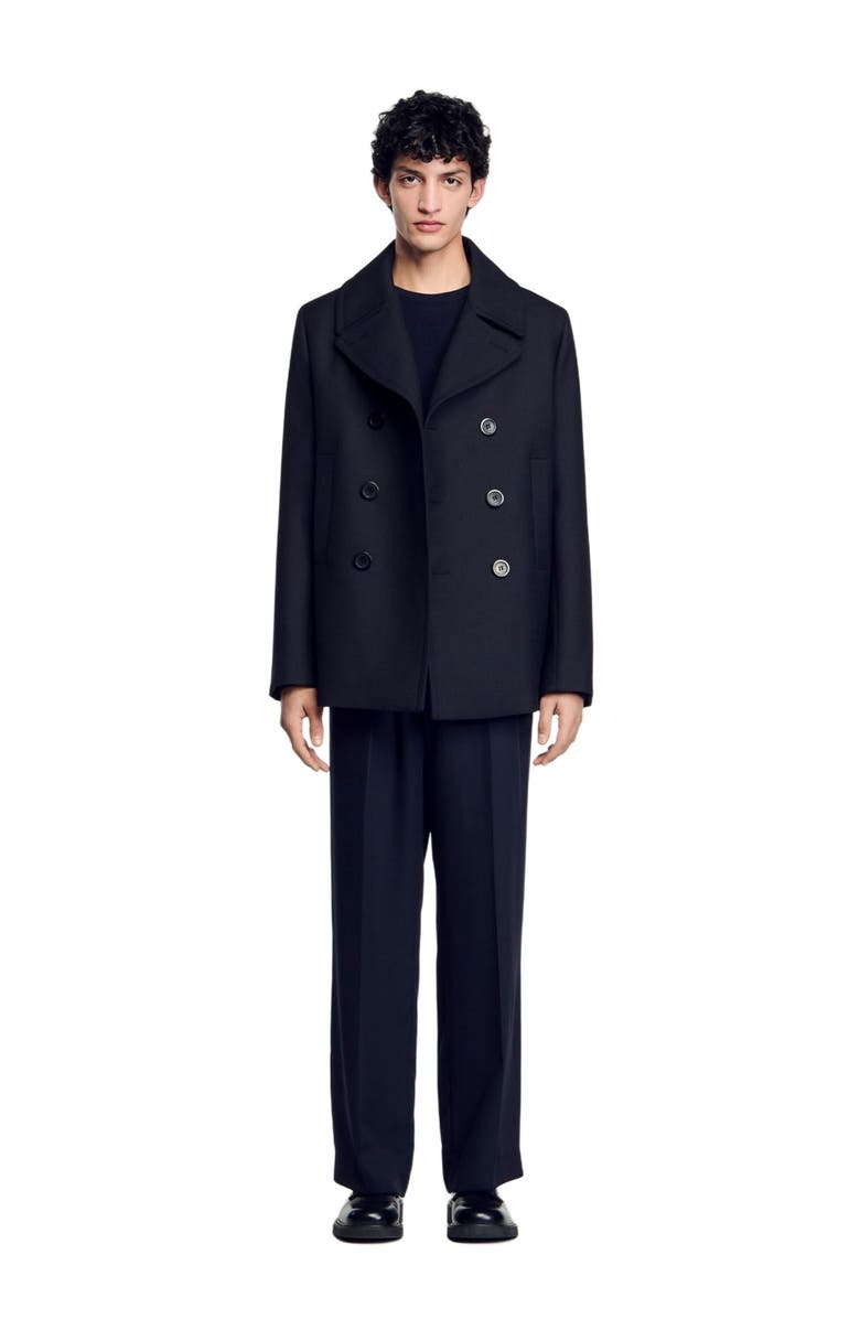 SANDRO Wool blend peacoat, Main, color, Navy Blue