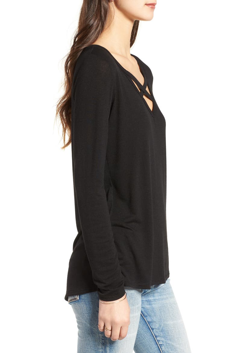 Strap Front Tee, Alternate, color, BLACK