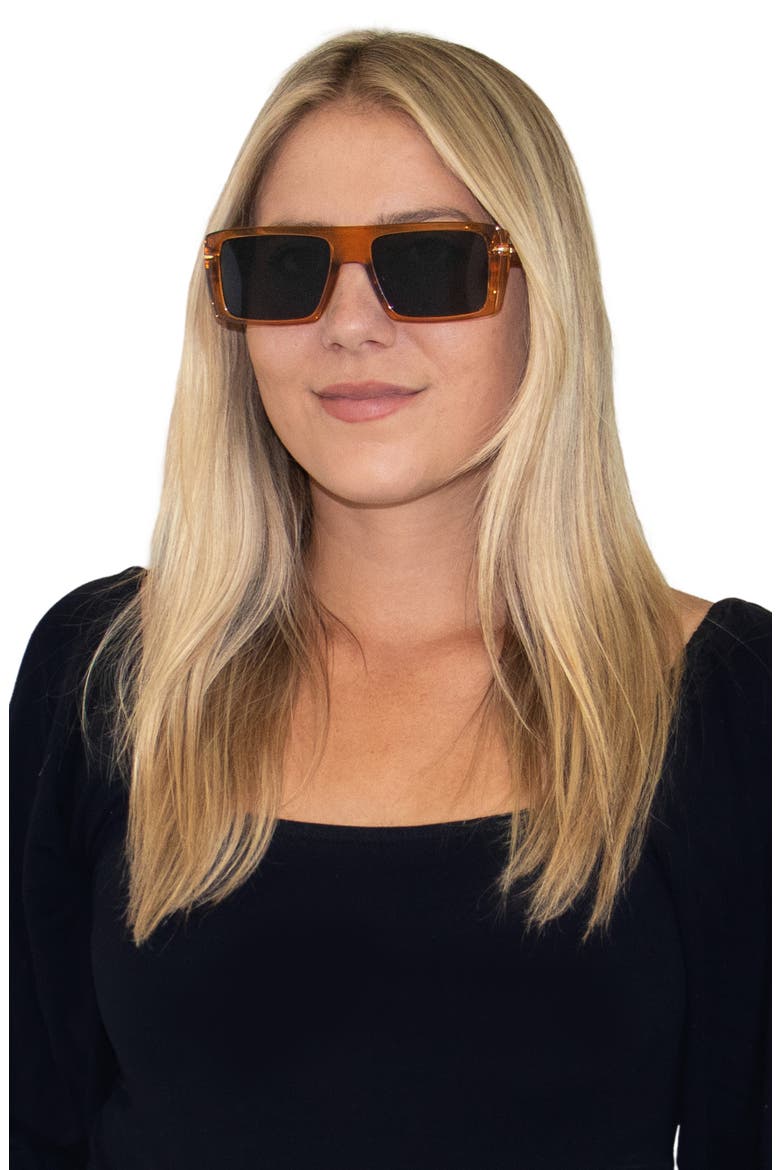 Atlas 54mm Polarized Rectangular Sunglasses, Alternate, color, CARAMEL/ BLACK
