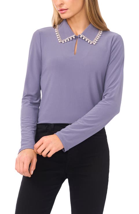 Faux Pearl & Rhinestone Detail Knit Top