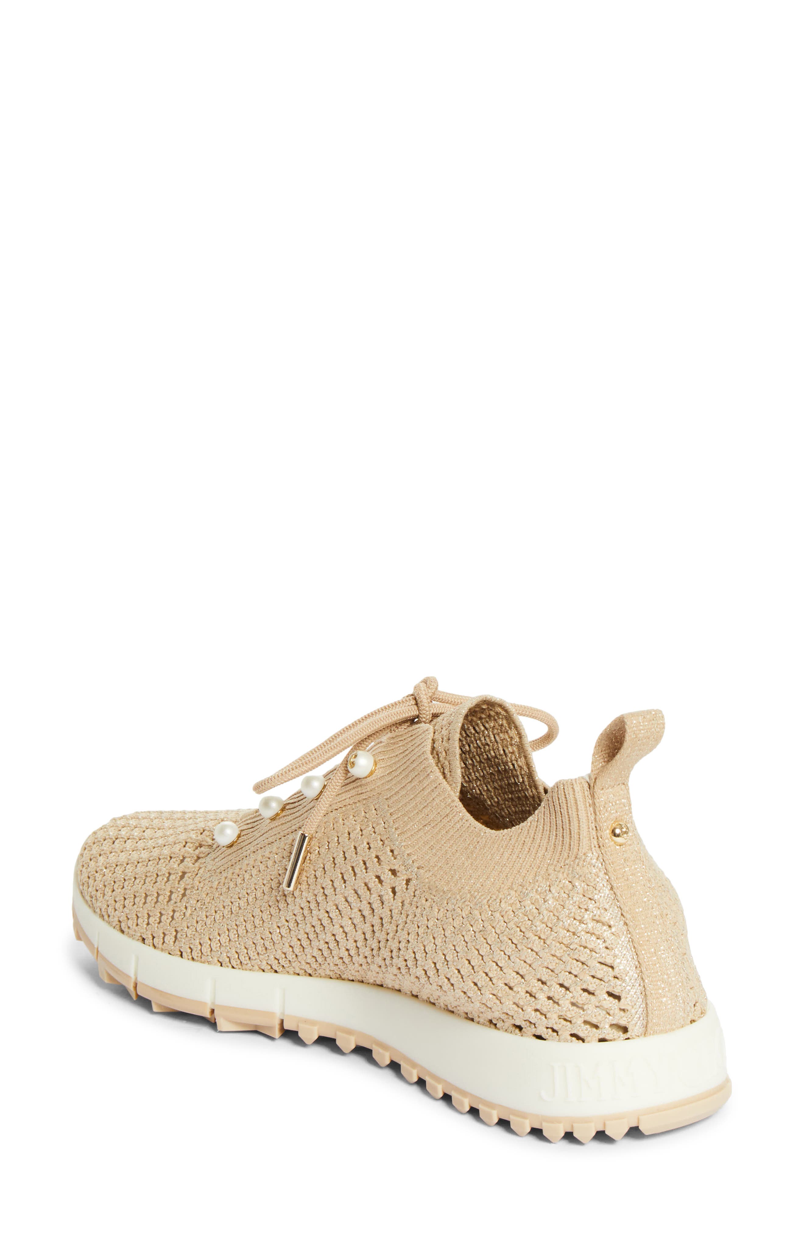 Jimmy Choo Veles Faux Pearl Shimmer Knit Sneaker, Alternate, color, Light Soft Gold Mix