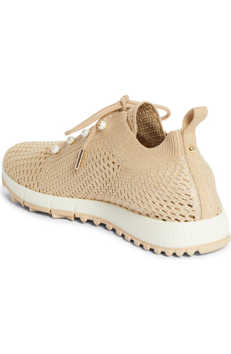 Jimmy Choo Veles Faux Pearl Shimmer Knit Sneaker, Alternate, color, Light Soft Gold Mix