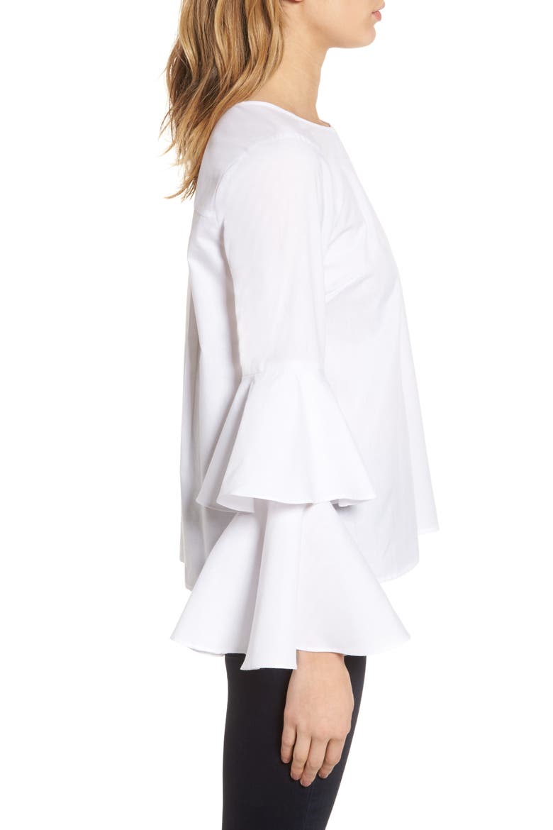 Bell Sleeve Poplin Top, Alternate, color, WHITE