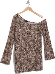 Good American Lucky Leopard Off the Shoulder Mesh Swim Cover-Up
