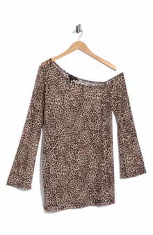 Lucky Leopard Off the Shoulder Mesh Swim Cover-Up