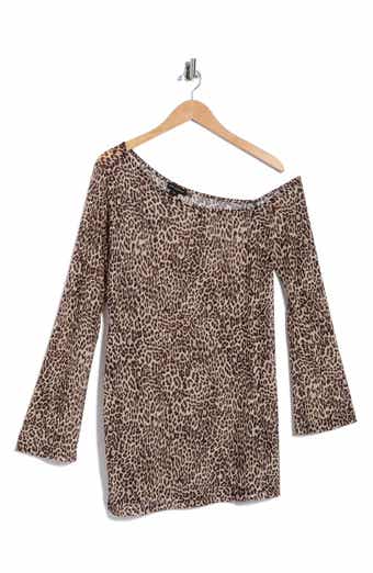 Lucky Leopard Off the Shoulder Mesh Swim Cover-Up