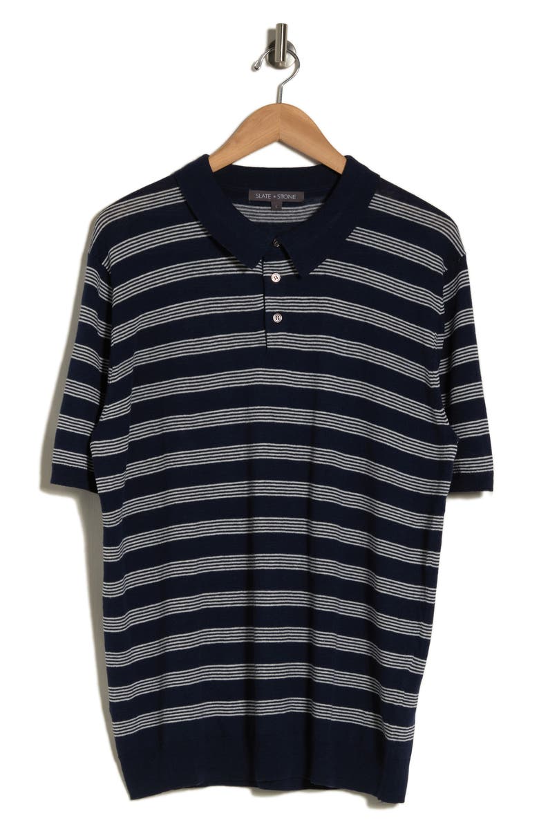 Slate & Stone Stripe Cotton & Linen Polo Sweater, Alternate, color,