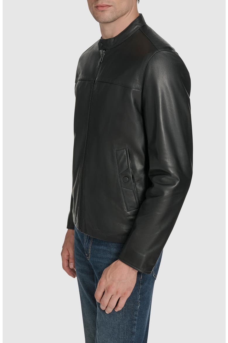 Leather Racer Jacket, Alternate, color, BLACK