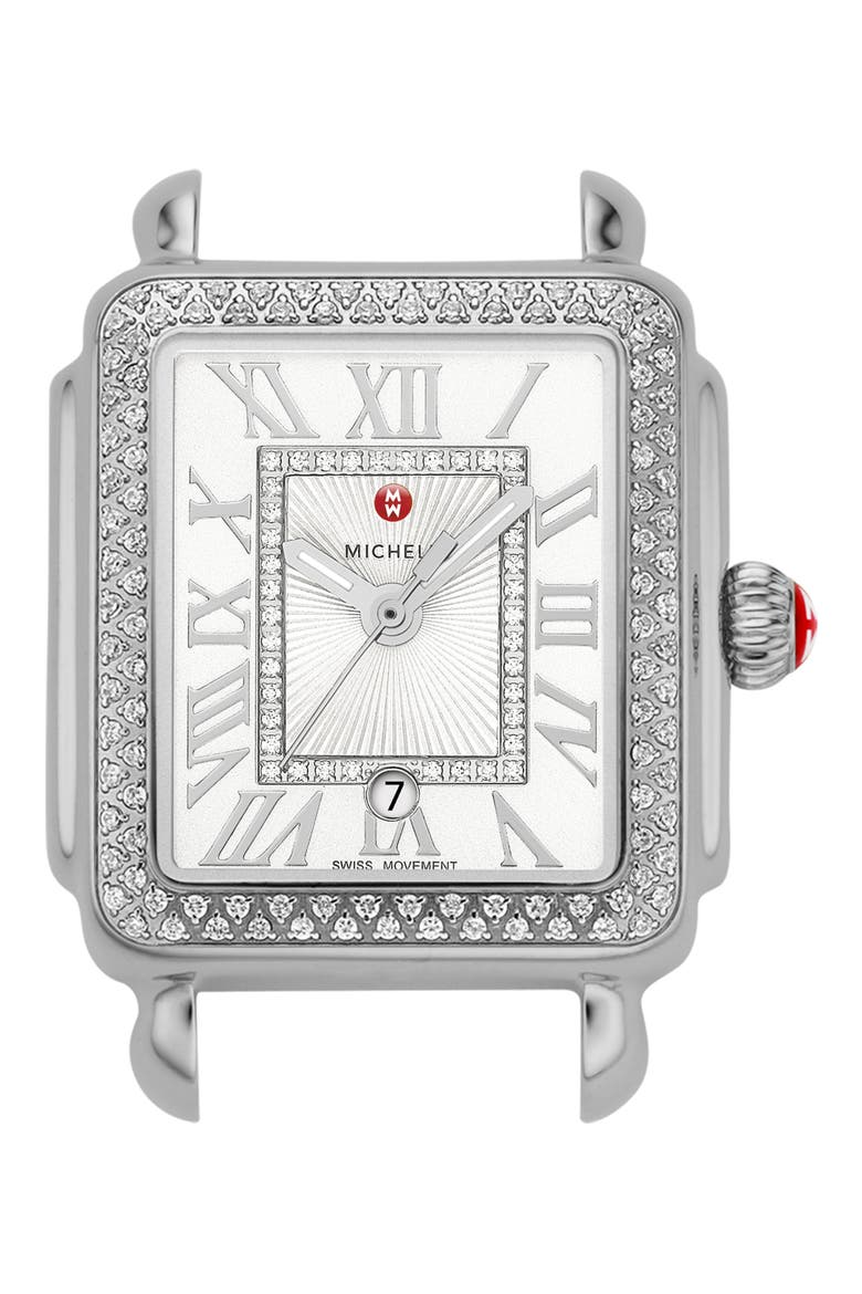 Deco Madison Diamond Dial Watch Head, 29mm x 31mm, Main, color, SILVER/ WHITE