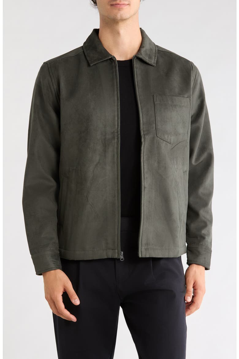 Faux Suede Full Zip Jacket, Main, color, DARK OLIVE