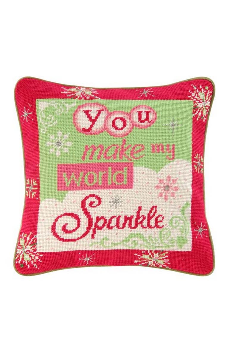 World Sparkle Needlepoint Pillow, Main, color, Red