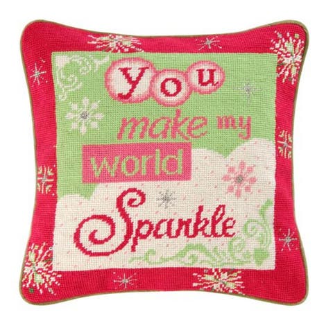 World Sparkle Needlepoint Pillow