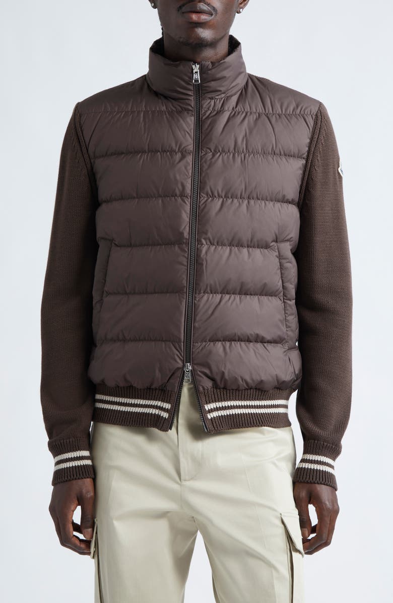 Moncler Quilted Down & Cotton Knit Cardigan, Main, color, 