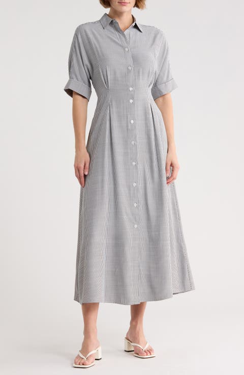 Stripe Short Sleeve Maxi Shirtdress