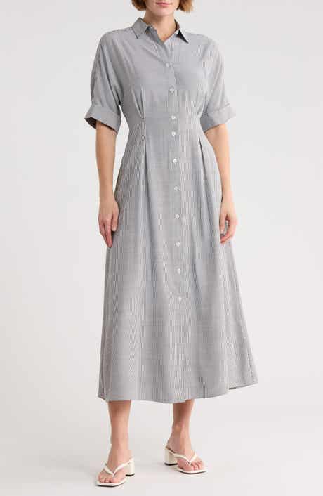 MAX STUDIO Stripe Short Sleeve Maxi Shirtdress