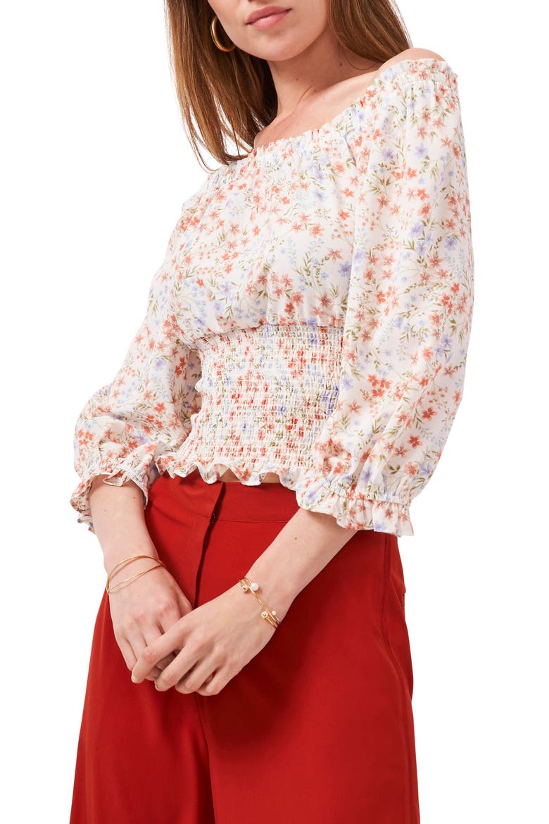 Off the Shoulder Crepe Blouse, Alternate, color, DEMURE FLRL SE