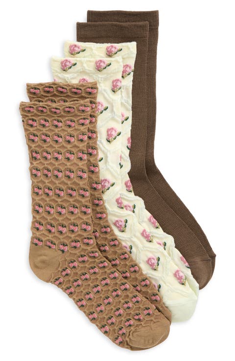 3-Pack Floral Jacquard Crew Socks