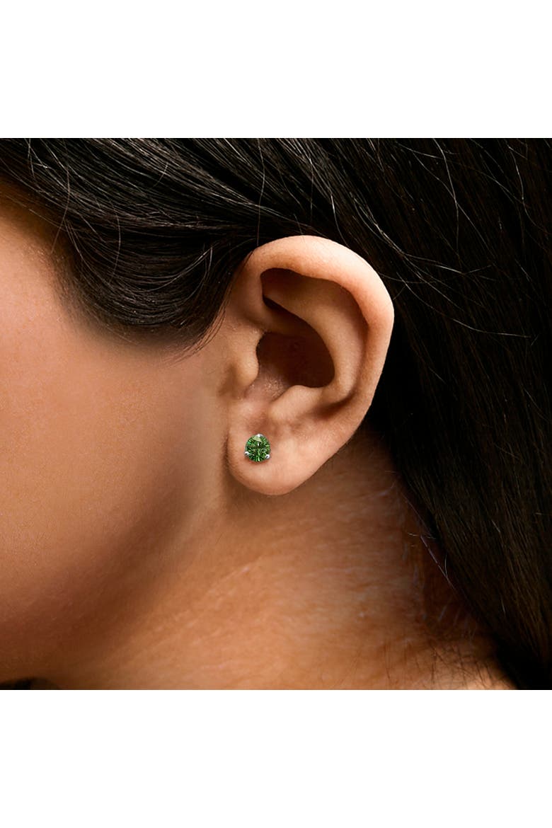 14K Gold 1.00 Cttw 3-Prong Martini Set Lab Grown Green Diamond Solitaire Stud Earrings, Alternate, color, White
