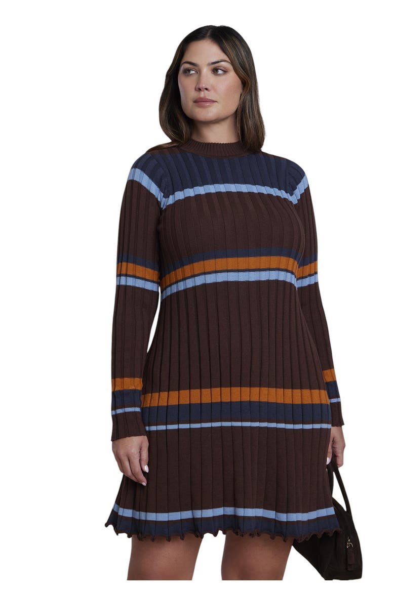 Striped Rib Knit Mini Dress (plus), Alternate, color, AUTUMN STRIPE