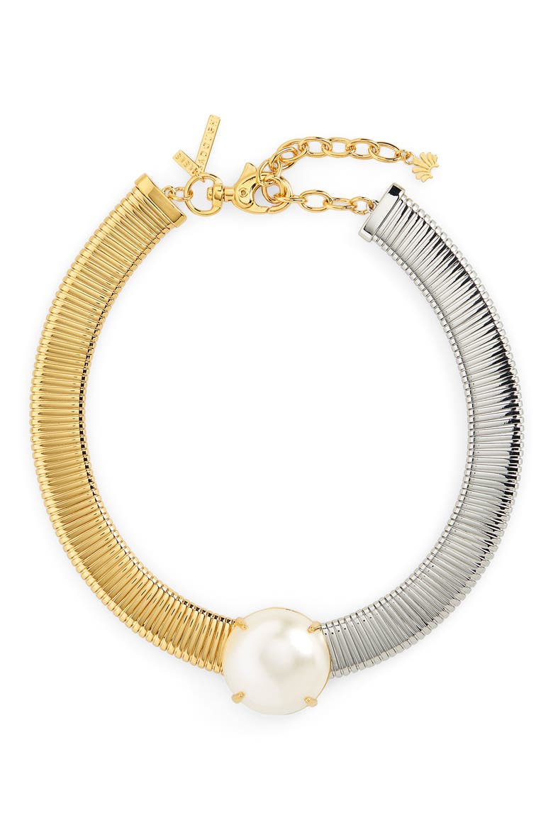 Mixed Metal Oversize Imitation Pearl Snake Chain Choker, Main, color, MIXED METALLIC