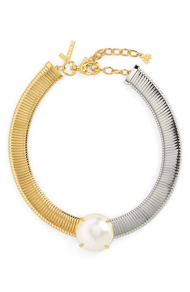 Lele Sadoughi Mixed Metal Oversize Imitation Pearl Snake Chain Choker, Main, color, 