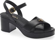 Prada Logo Suede Platform Sandal