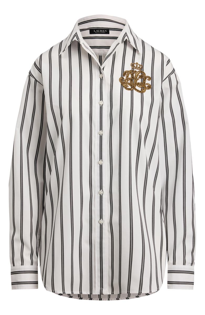 Lauren Ralph Lauren Relaxed Fit Stripe Cotton Button-Up Shirt, Alternate, color, White/ Black