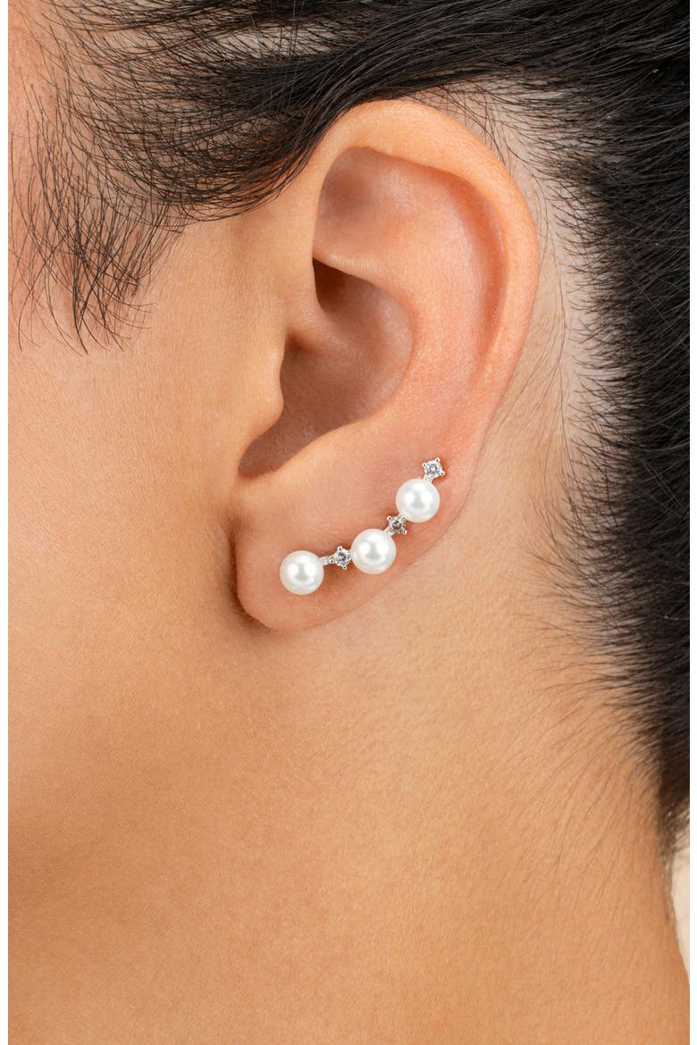 Siena Cubic Zirconia & Cultured Pearl Threader Earring, Alternate, color, SILVER
