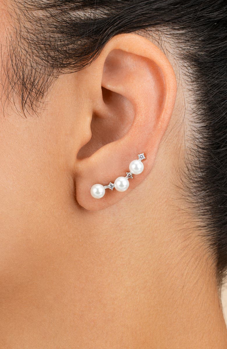 Sterling Forever Siena Cubic Zirconia & Cultured Pearl Threader Earring, Alternate, color, Silver