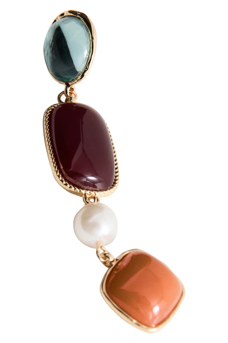 Resin & Imitation Pearl Tiered Long Earrings, Alternate, color, GOLD