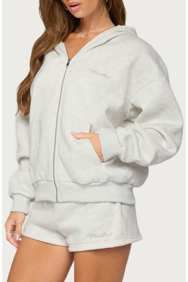 Basic Girl Cotton Blend Zip-Up Hoodie, Alternate, color, LIGHT-GRAY-MELANGE