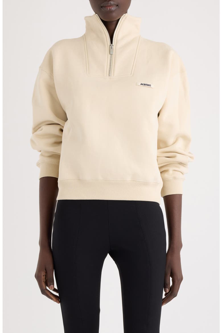 Le Camionneur Gros Grain Cotton Fleece Quarter Zip Pullover, Main, color, LIGHT BEIGE