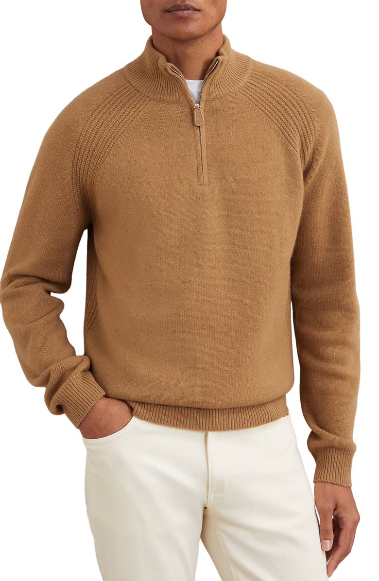 Reiss Charming Wool & Cashmere Half-Zip Sweater, Main, color, Camel