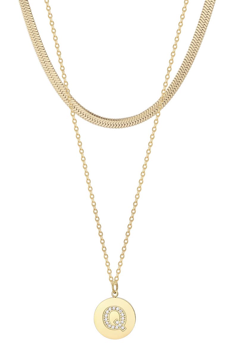 Set of 2 Initial Pendant & Herringbone Necklaces, Main, color, GOLD-Q