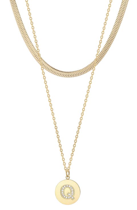 Set of 2 Initial Pendant & Herringbone Necklaces