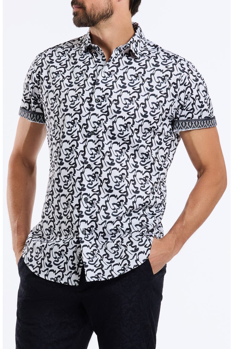 Short Sleeve Cotton Button-Up Shirt, Main, color, BLUE