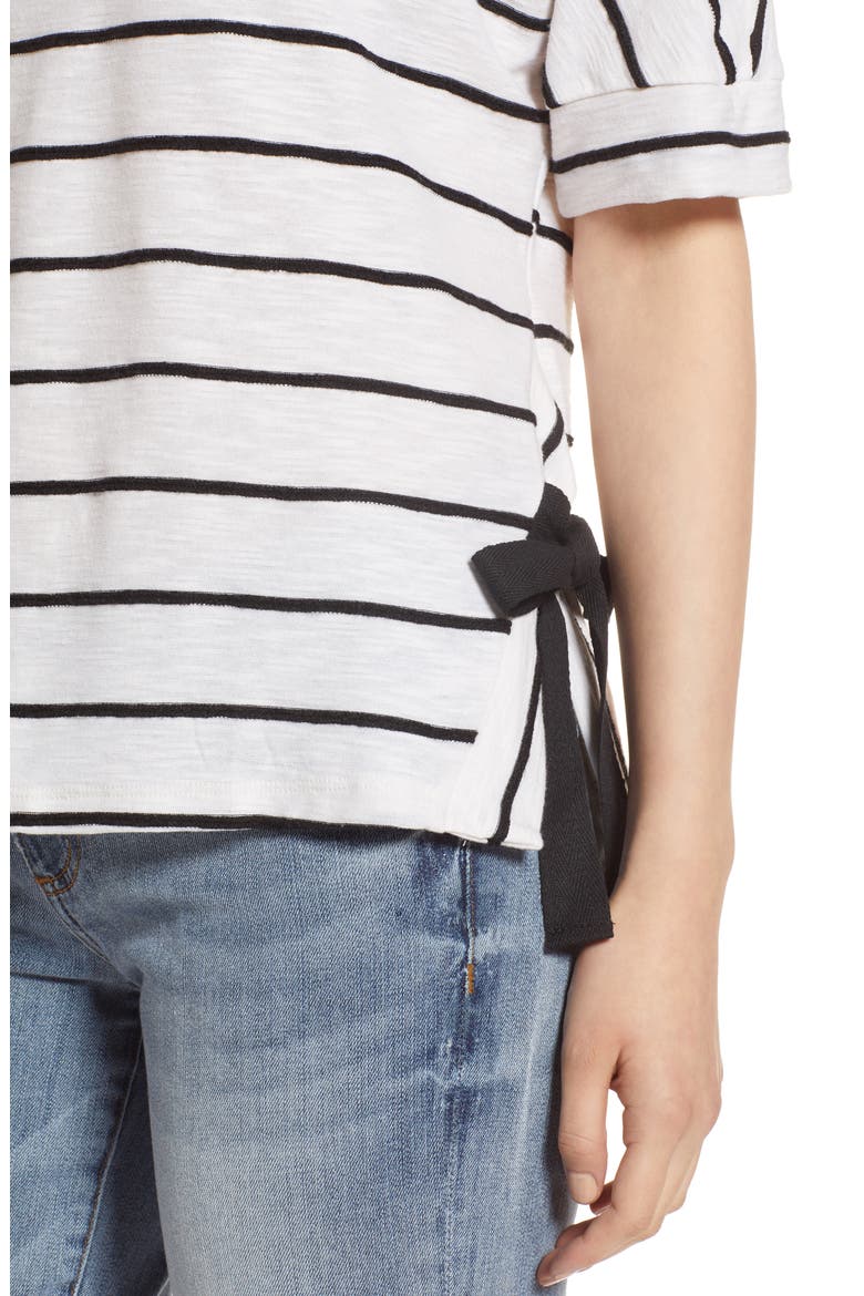 Side Tie Stripe Tee, Alternate, color, WHITE WITH BLACK