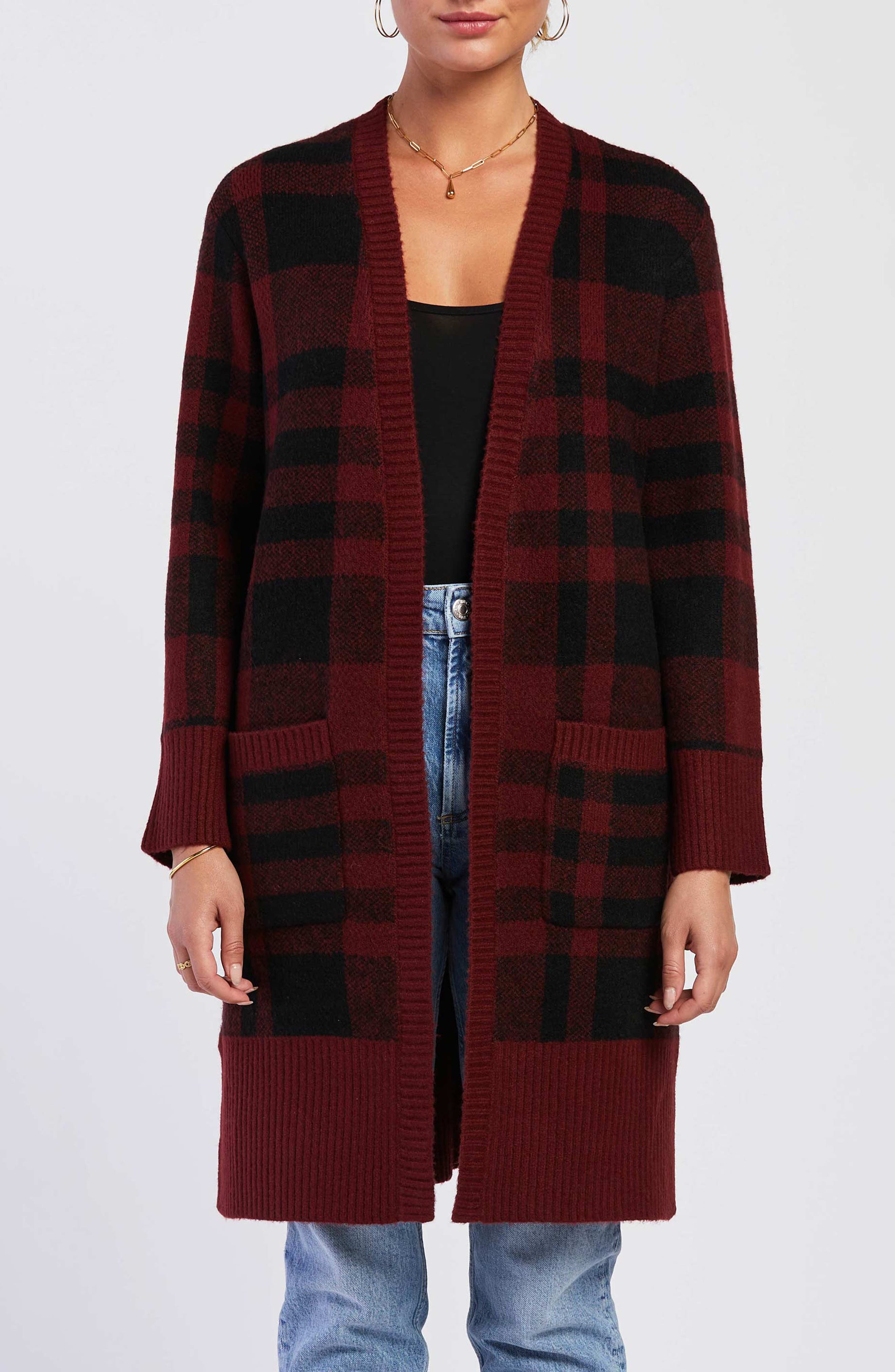 Delaine Plaid Mid Length Cardigan