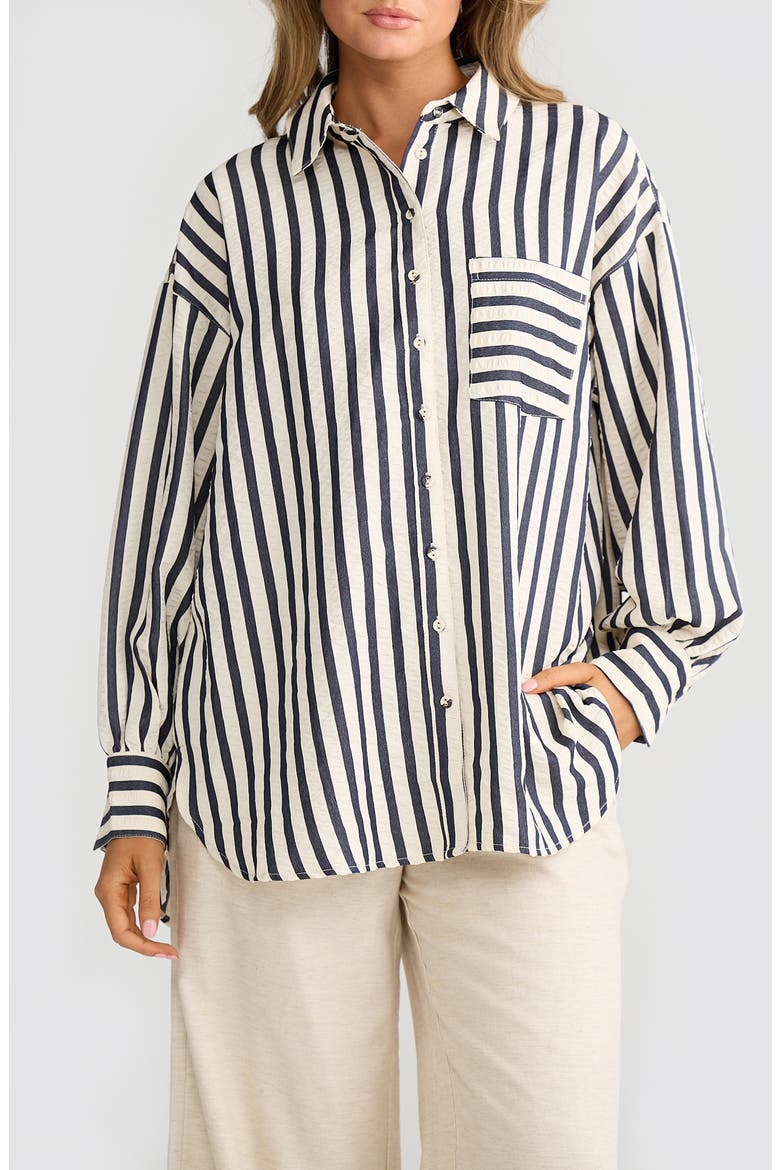 Ezra Patch Pocket Stripe Shirt, Main, color, BLACK STRIPE