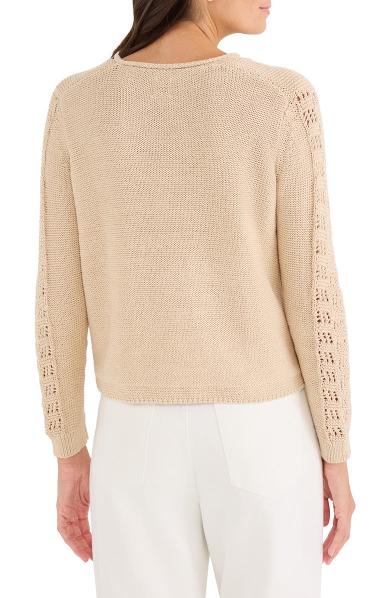 NIC+ZOE Crochet Sleeve Sweater, Alternate, color, Latte