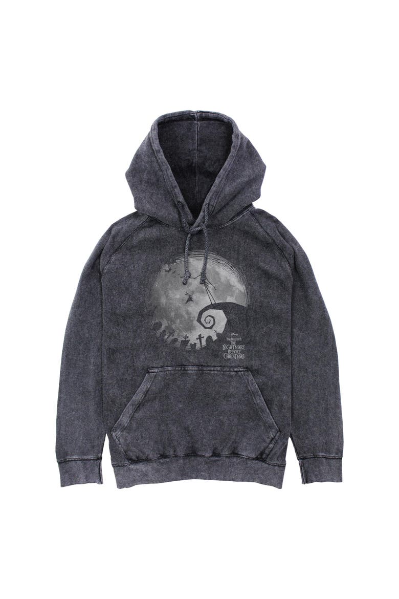 Mens The Nightmare Before Christmas Black and White Moon Scene Lightweight Hoodie, Main, color, Black