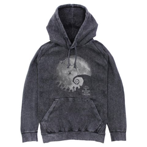Mens The Nightmare Before Christmas Black and White Moon Scene Lightweight Hoodie