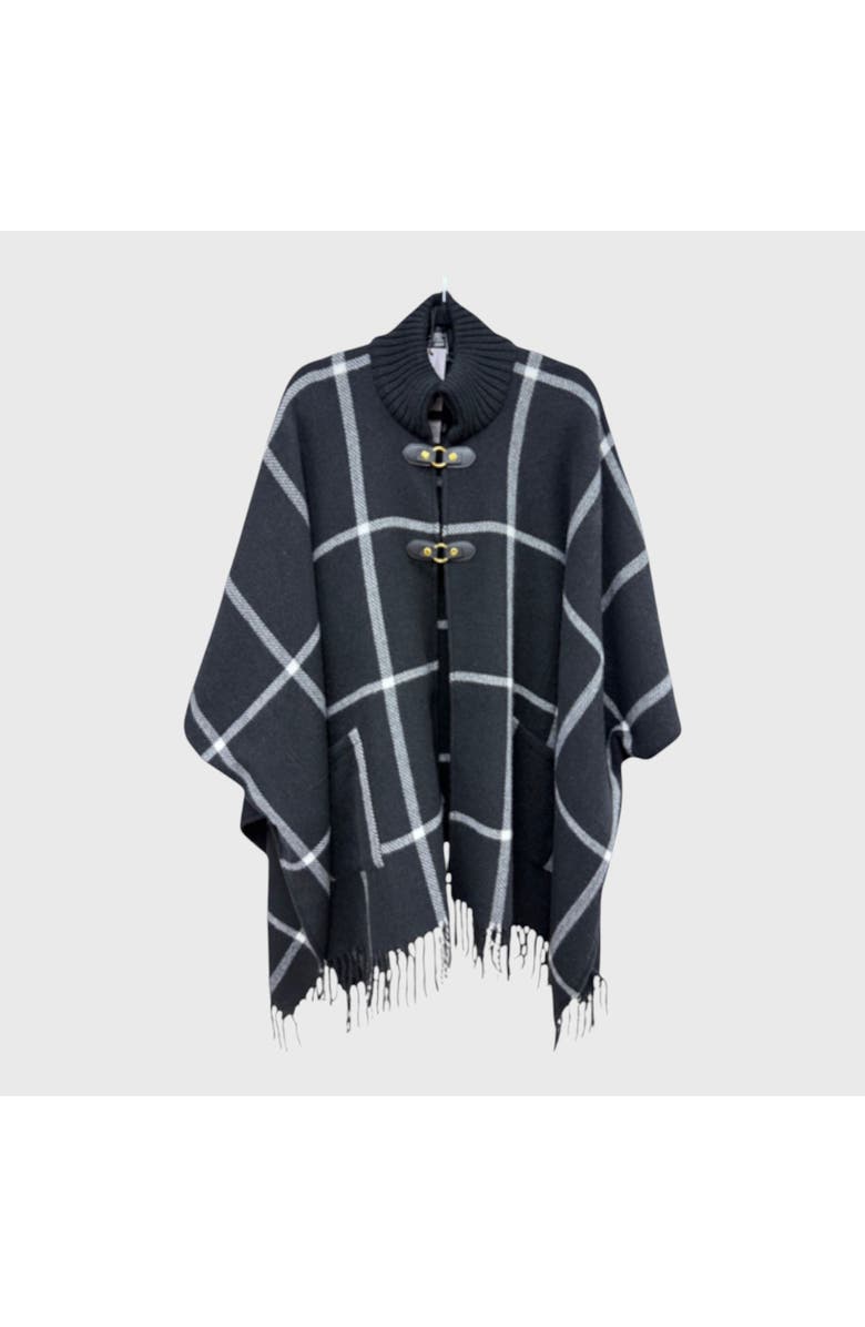 London Fog Women's Plaid Ruana, Alternate, color, Black 1