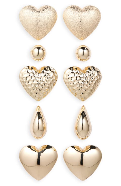 5-Pack Heart & Bean Stud Earrings
